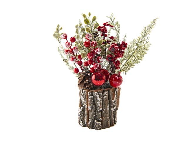 12" BERRY ARRANGEMENT WITH TREE BARK BASE (RED)